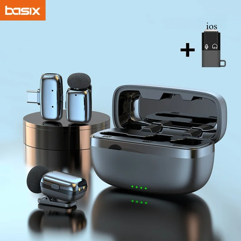 Wireless Charger - Set Mikrofon Lavalier Nirkabel dengan Kotak