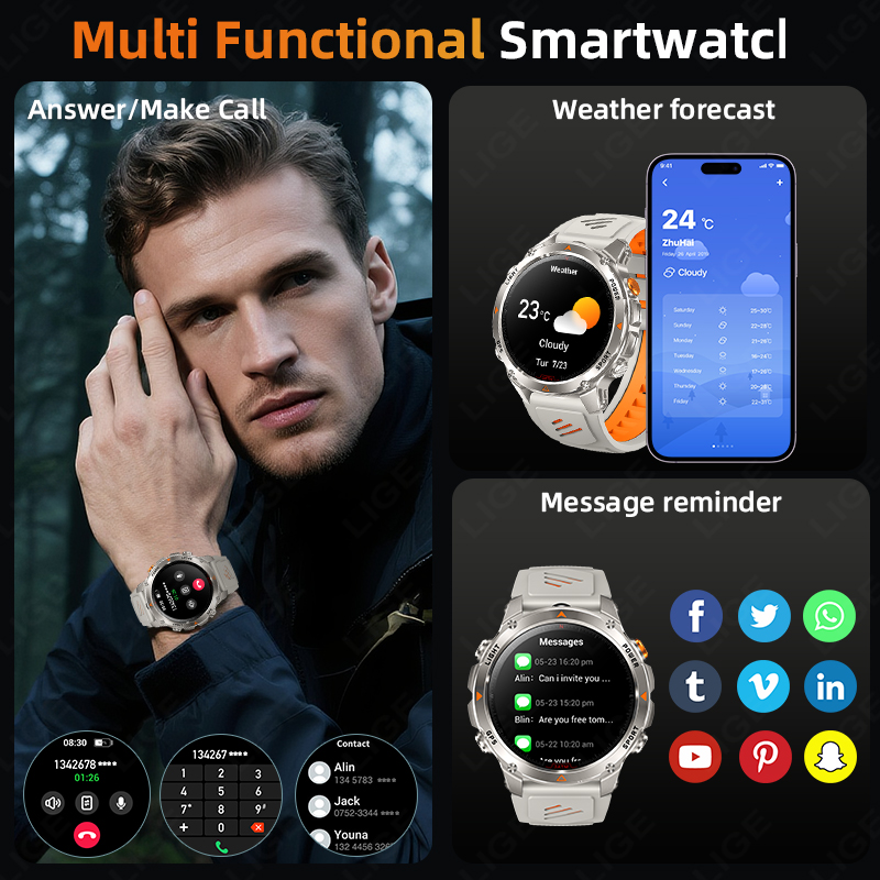 LIGE Jam Tangan Pintar GPS Tan - Smart Watch ulasan dan harga